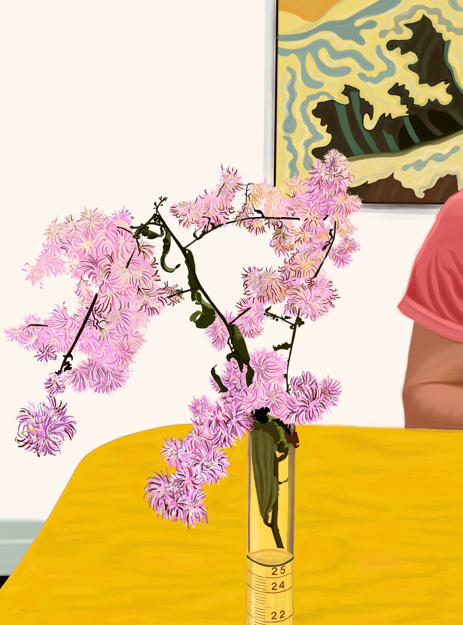 Asters på matbord (digital konst) av Evan Sklar