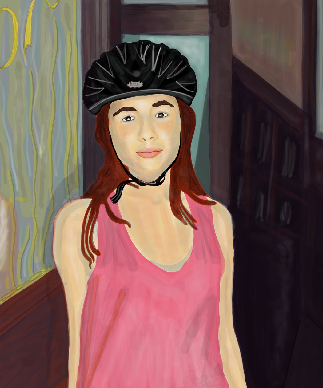 Ava i cykelhjälm, Brooklyn (digital konst) av Evan Sklar