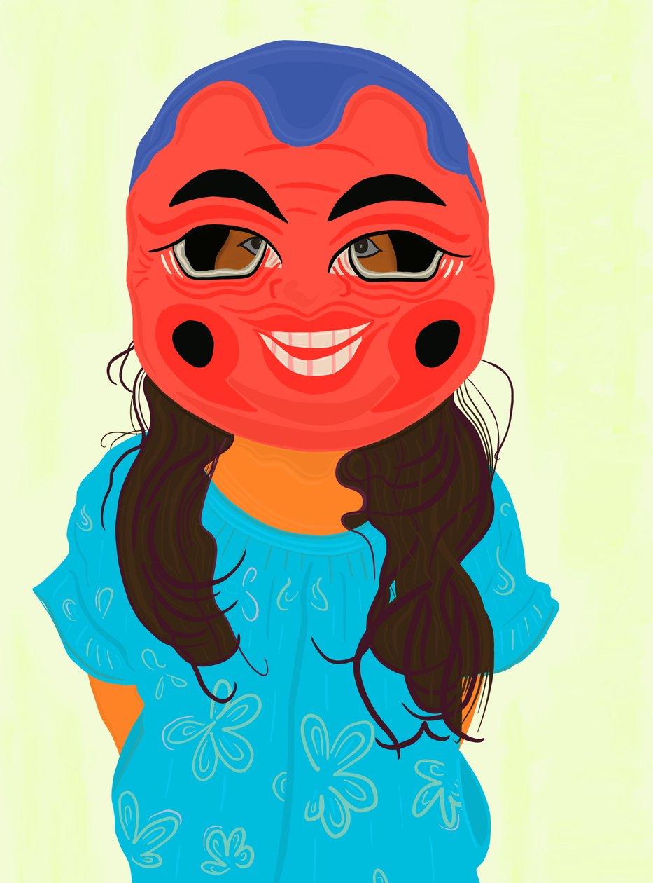 Ava i vietnamesisk mask, ca 2020-24 (digital konst) av Evan Sklar