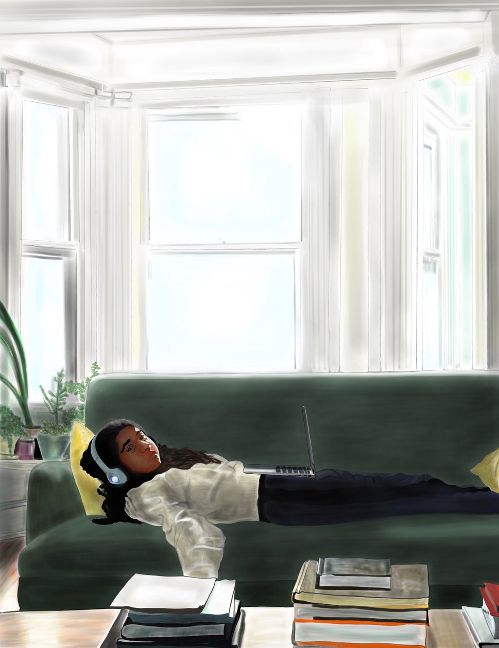 Ava på soffan, Brooklyn (digital konst) av Evan Sklar