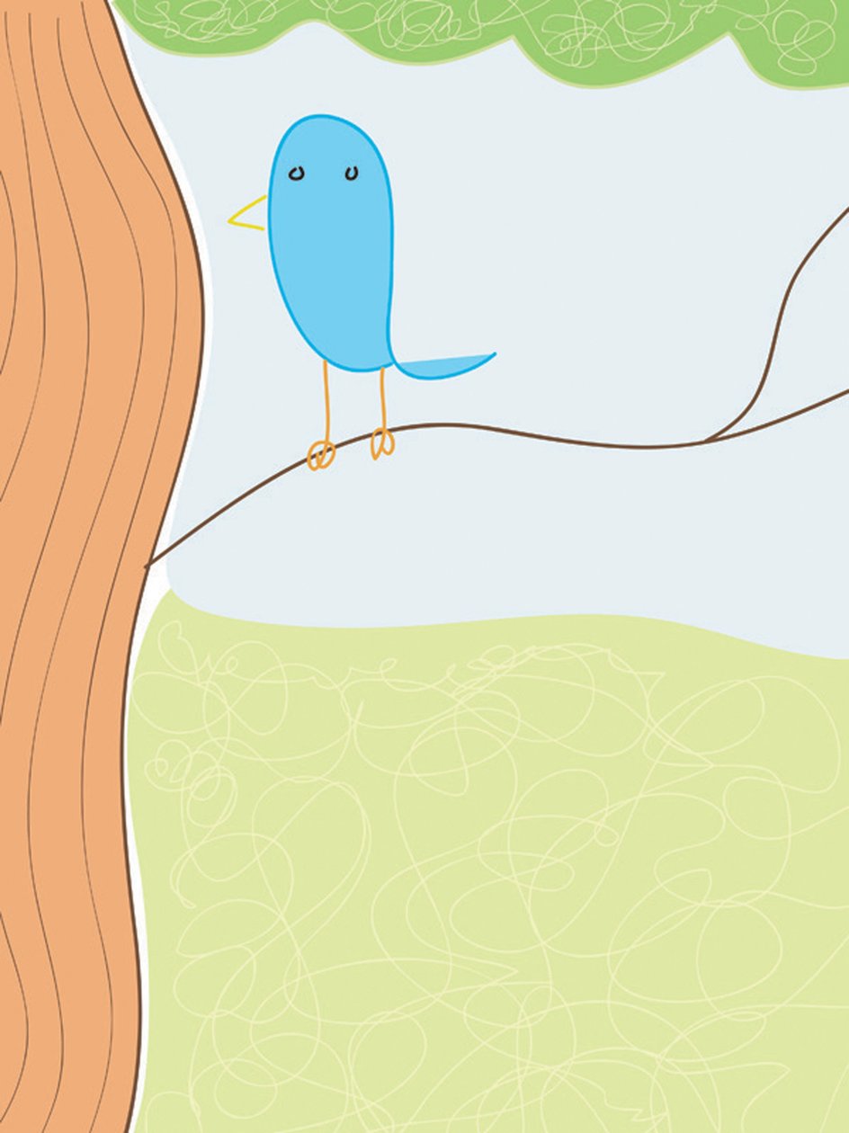 Blue Bird On Skinny branch, 2015 (handritad på en iPad med en Apple-penna) av Evan Sklar