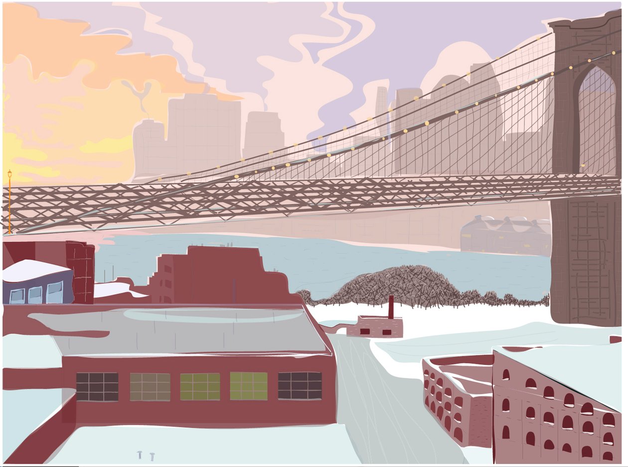 Brooklyn Bridge, Clearing Storm, 2015 (handritad på en iPad med en Apple-penna) av Evan Sklar
