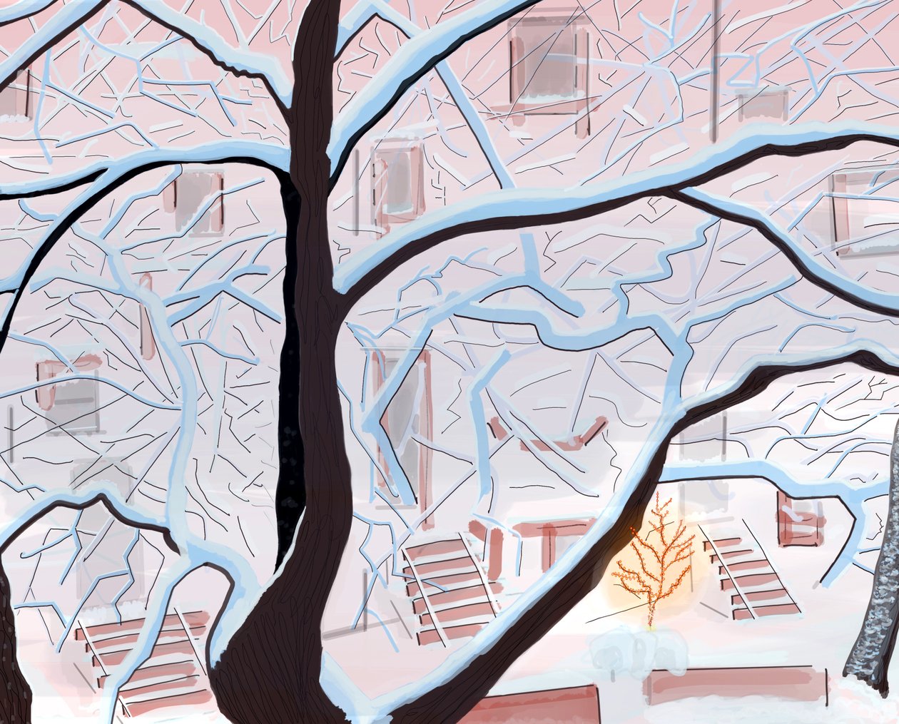 Brunstenshus i snö , Brooklyn (digital konst) av Evan Sklar