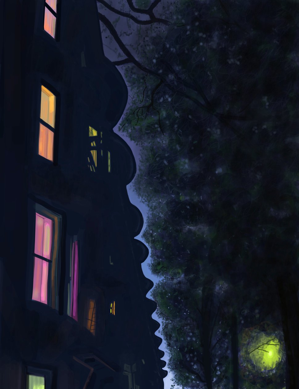 Byggnadstoppar på natten, Brooklyn (digital konst) av Evan Sklar