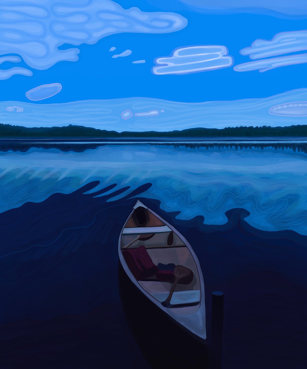 Kanot på Maine Lake i skymningen (digital konst) av Evan Sklar