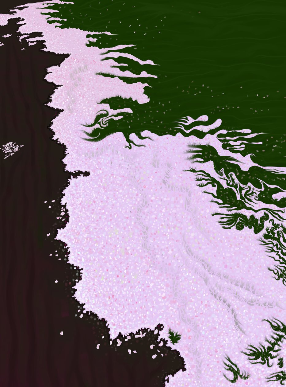 Körsbärsblommans kronblad på marken (digital konst) av Evan Sklar