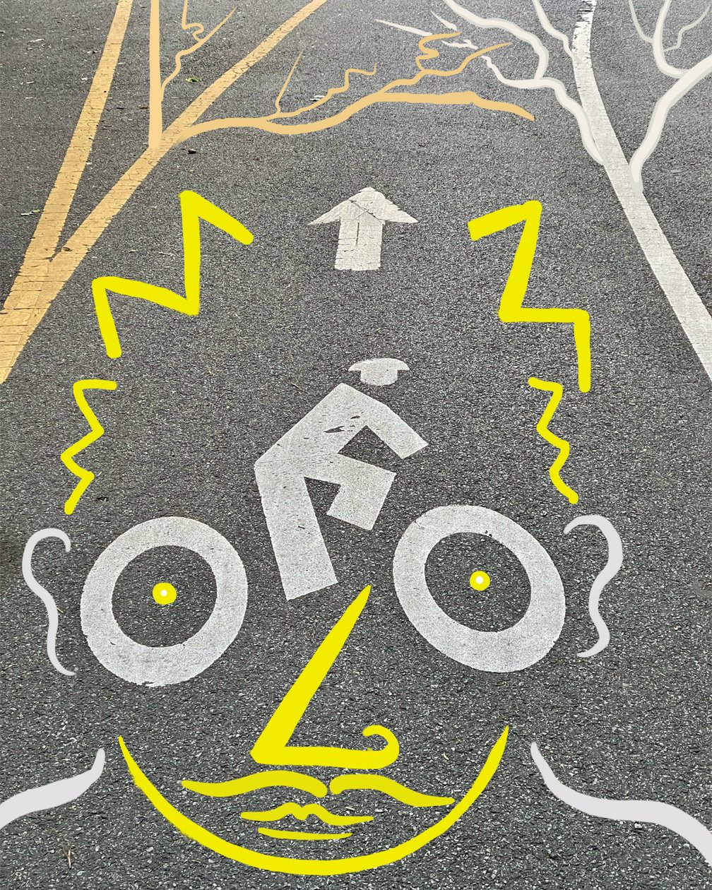 Cyklist och skylt, ca 2020-24 (digital konst) av Evan Sklar