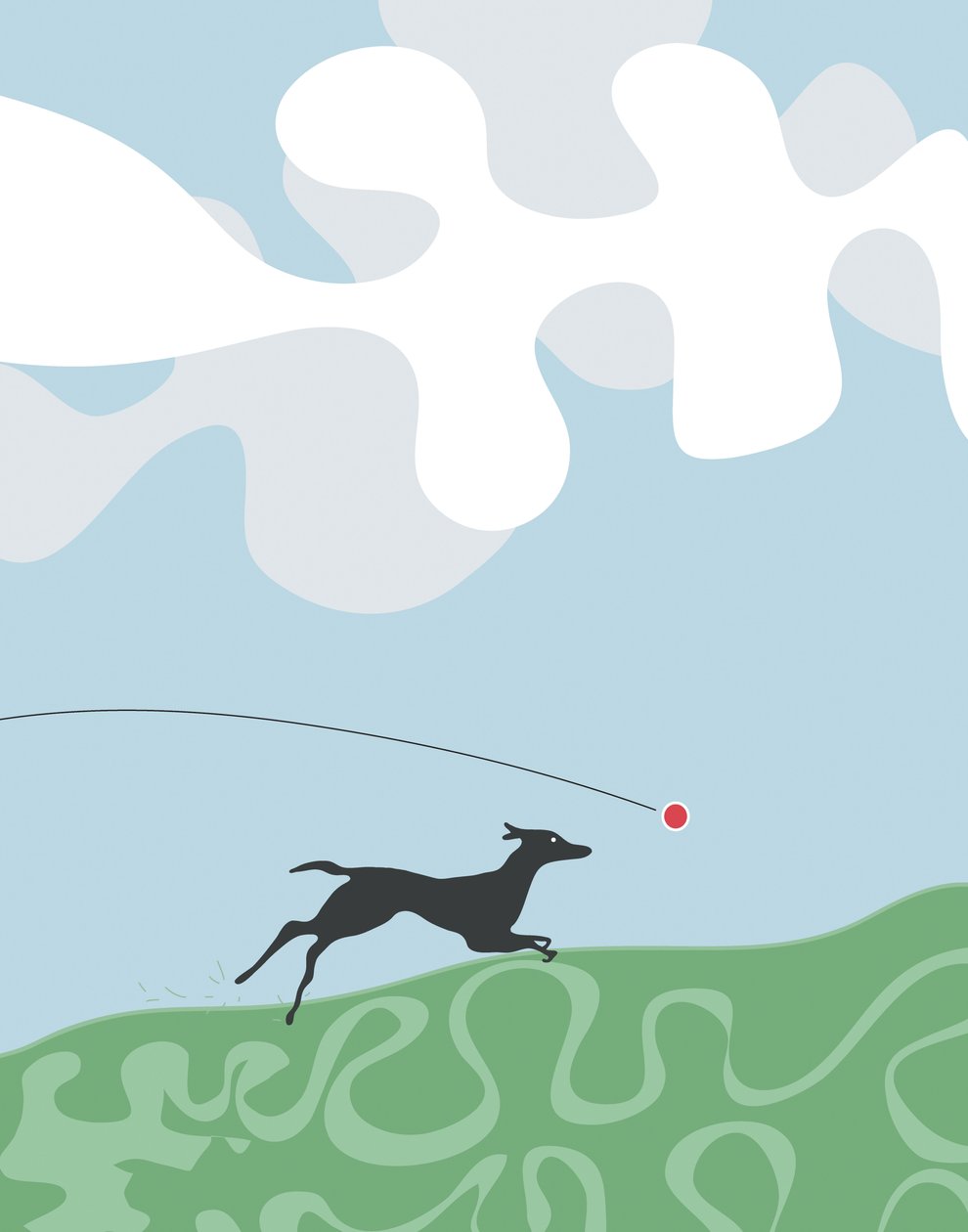 Hund som jagar en boll, 2015 (handritad på en iPad med en Apple-penna) av Evan Sklar