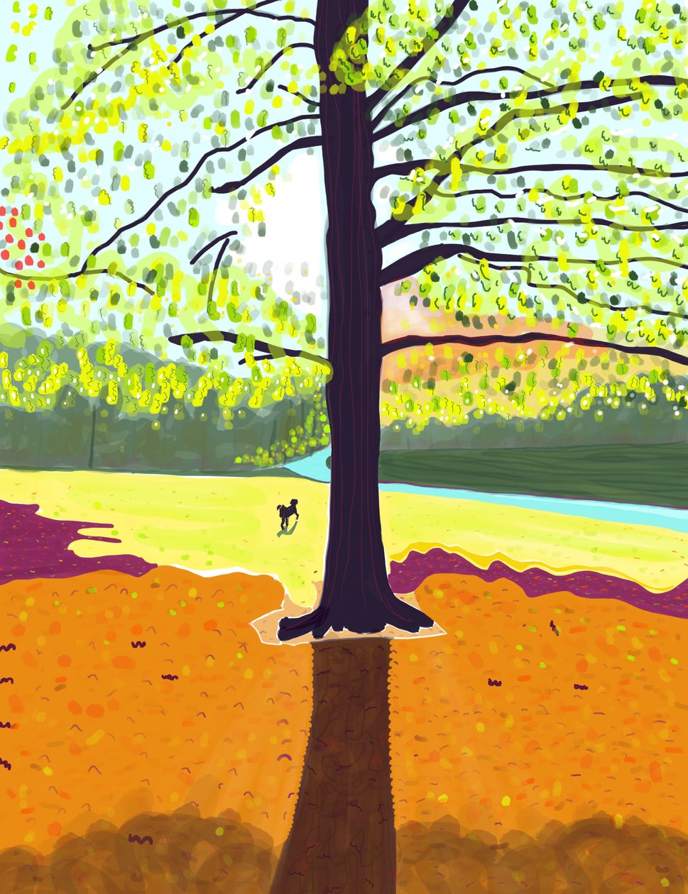 Hund, tidig morgon, höst, Prospektparken (digital konst) av Evan Sklar