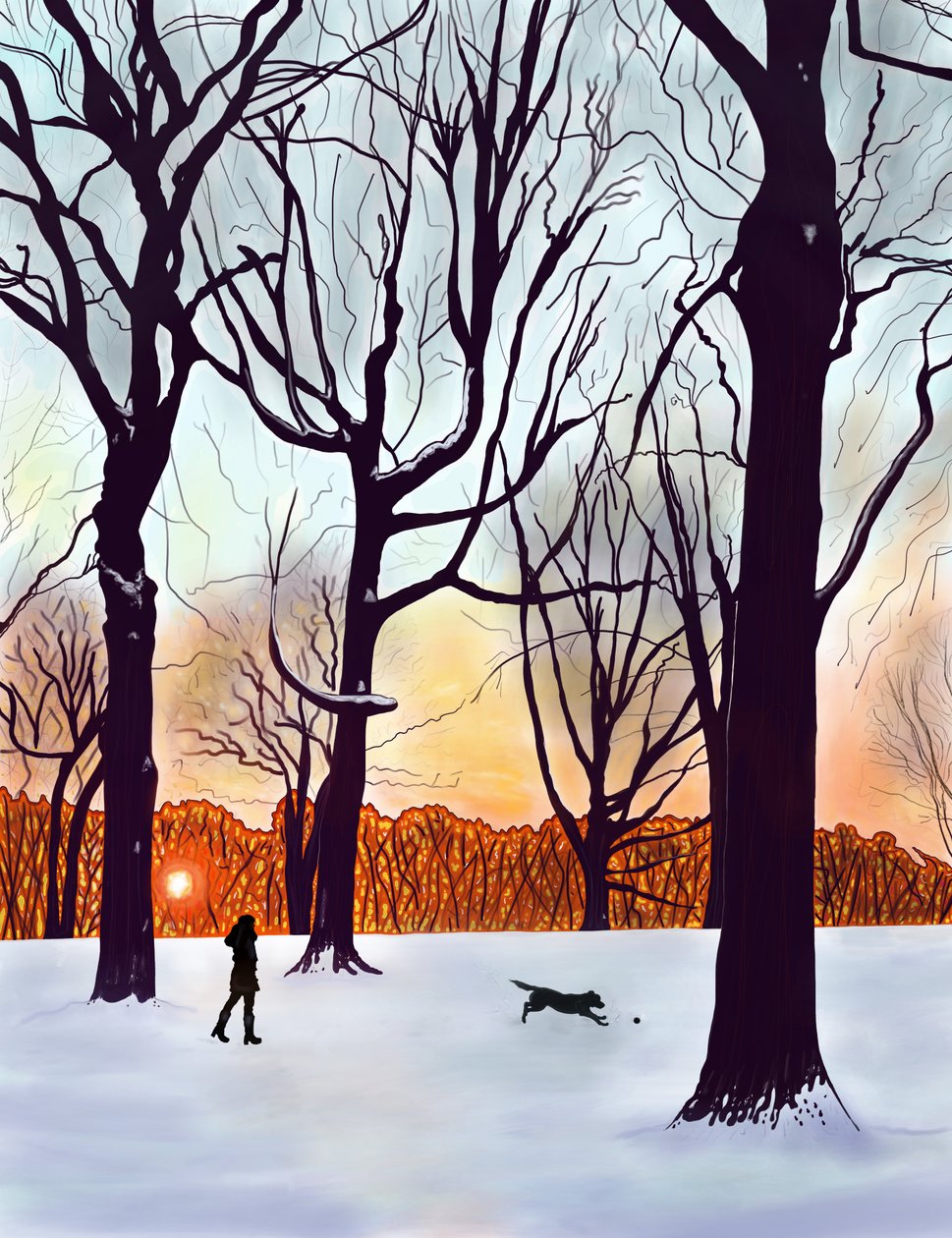 Hund i snö, Brooklyn (digital konst) av Evan Sklar