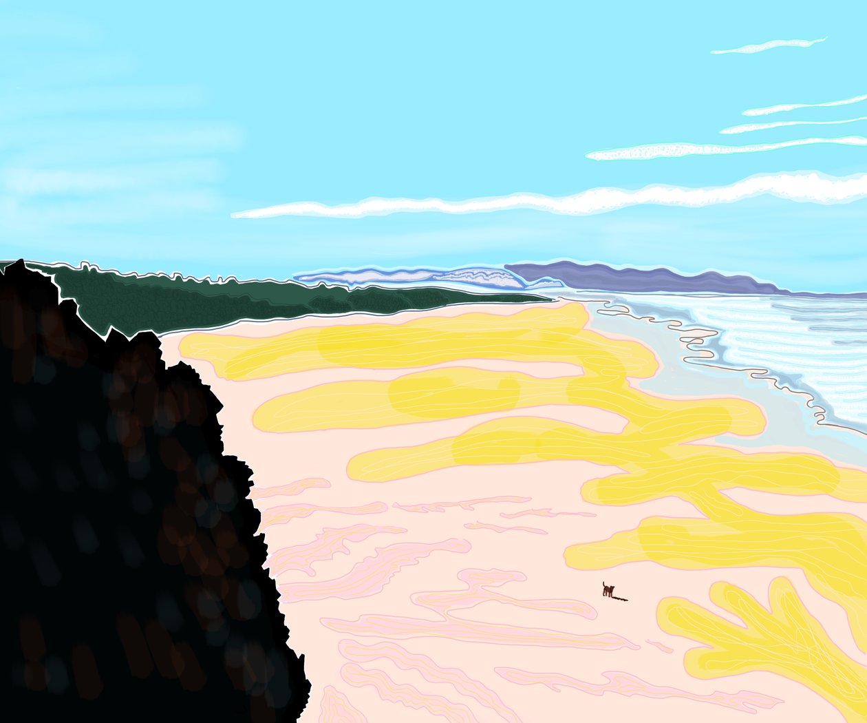 Hund på stranden, Cliff House, San Francisco (digital konst) av Evan Sklar