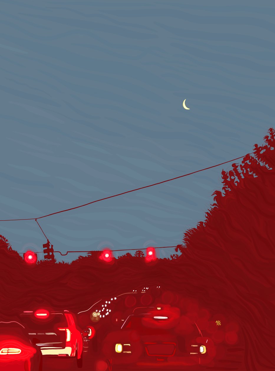 Driving South, Six Fifty Five A.M., ca 2020-24 (digital konst) av Evan Sklar