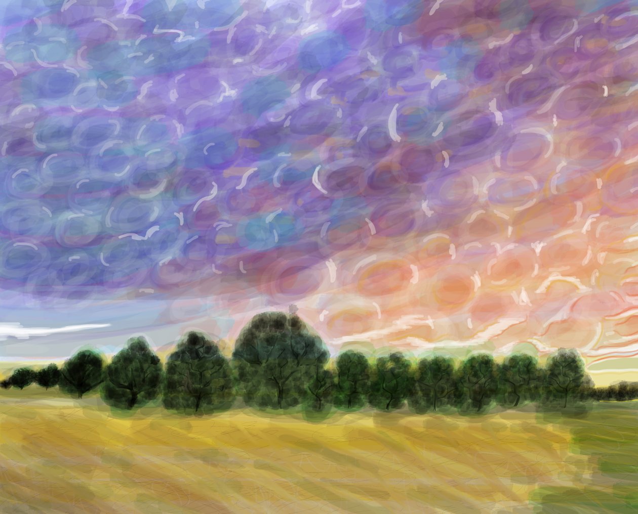Field In Vermont, 2018 (handritad på en iPad med en Apple-penna) av Evan Sklar