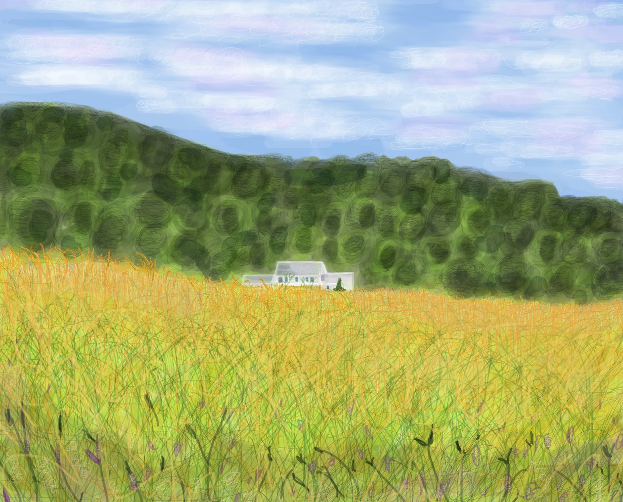 Field and Farmhouse In Vermont, 2018 (handritad på en iPad med en Apple-penna) av Evan Sklar