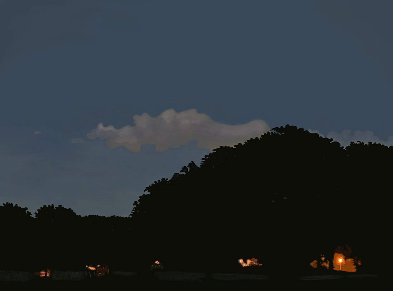 Fält och himmel i skymningen, Prospekt park, Brooklyn (digital konst) av Evan Sklar