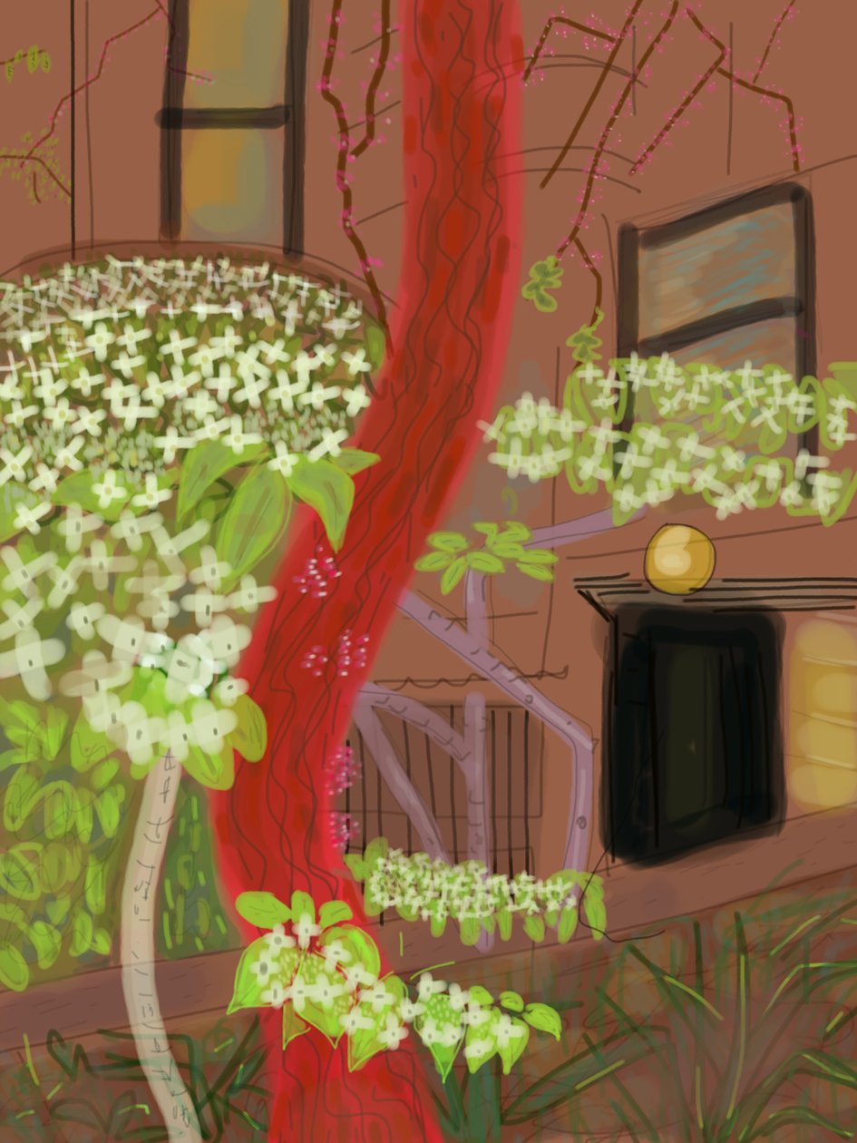 Flowering Dogwood Trees, 2015 (handritad på en iPad med en Apple-penna) av Evan Sklar
