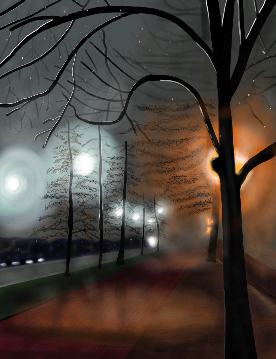 Dimma på natten, Prospect Park, Brooklyn (digital konst) av Evan Sklar