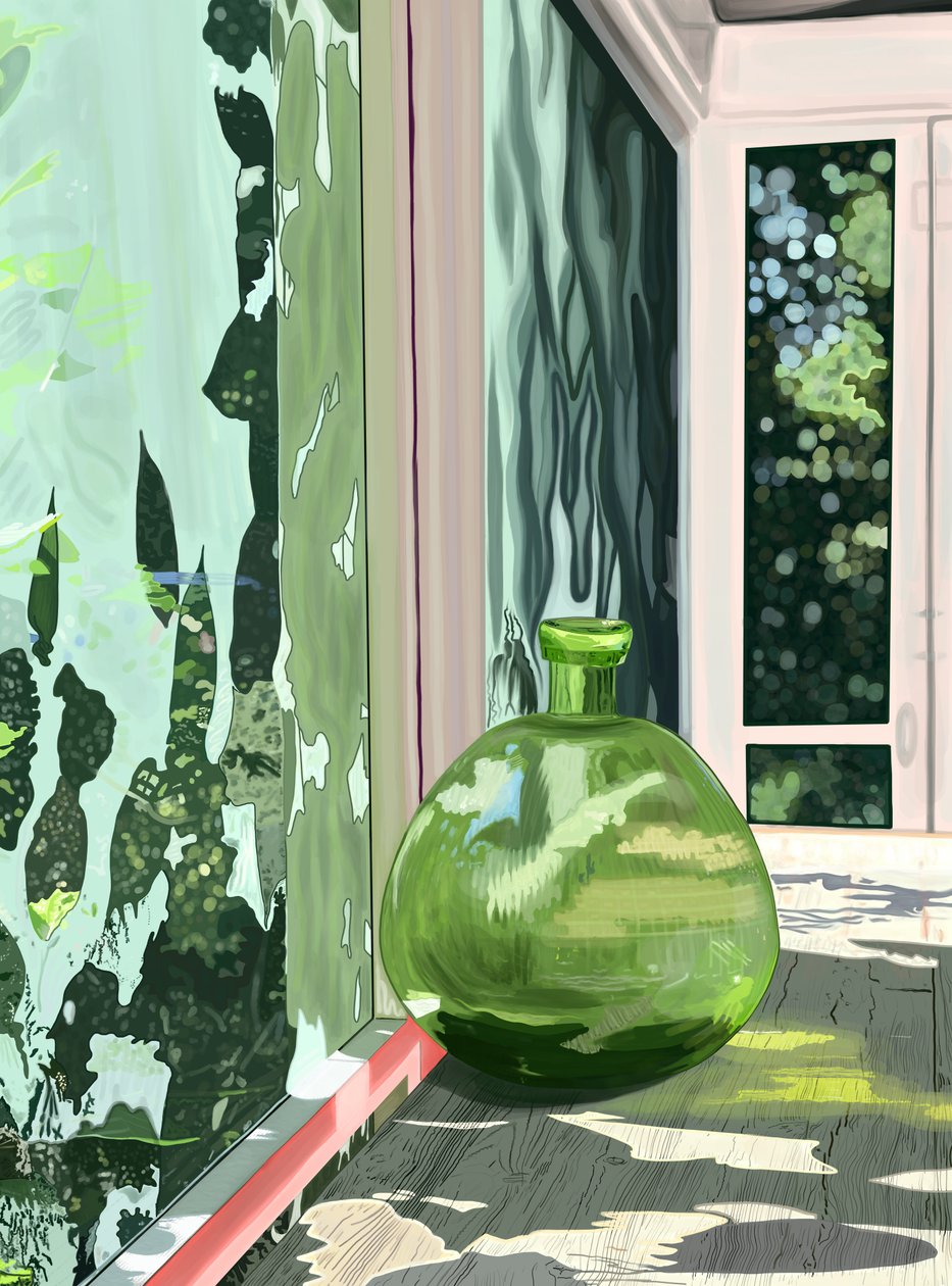 Grön vas i avskärmad veranda, Brooklyn (digital konst) av Evan Sklar