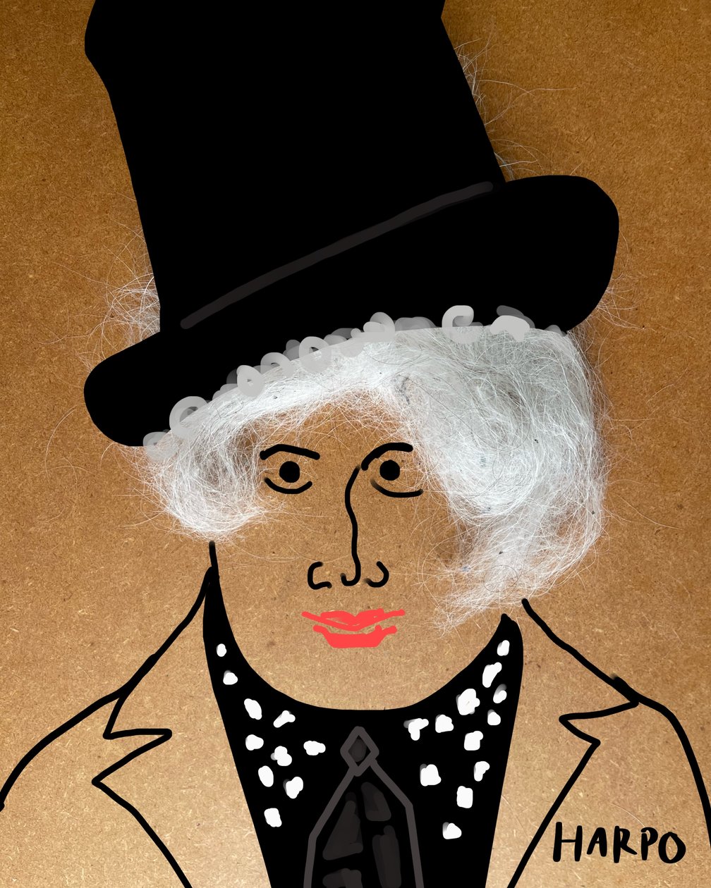 Harpo Marx (collage-teckning) av Evan Sklar
