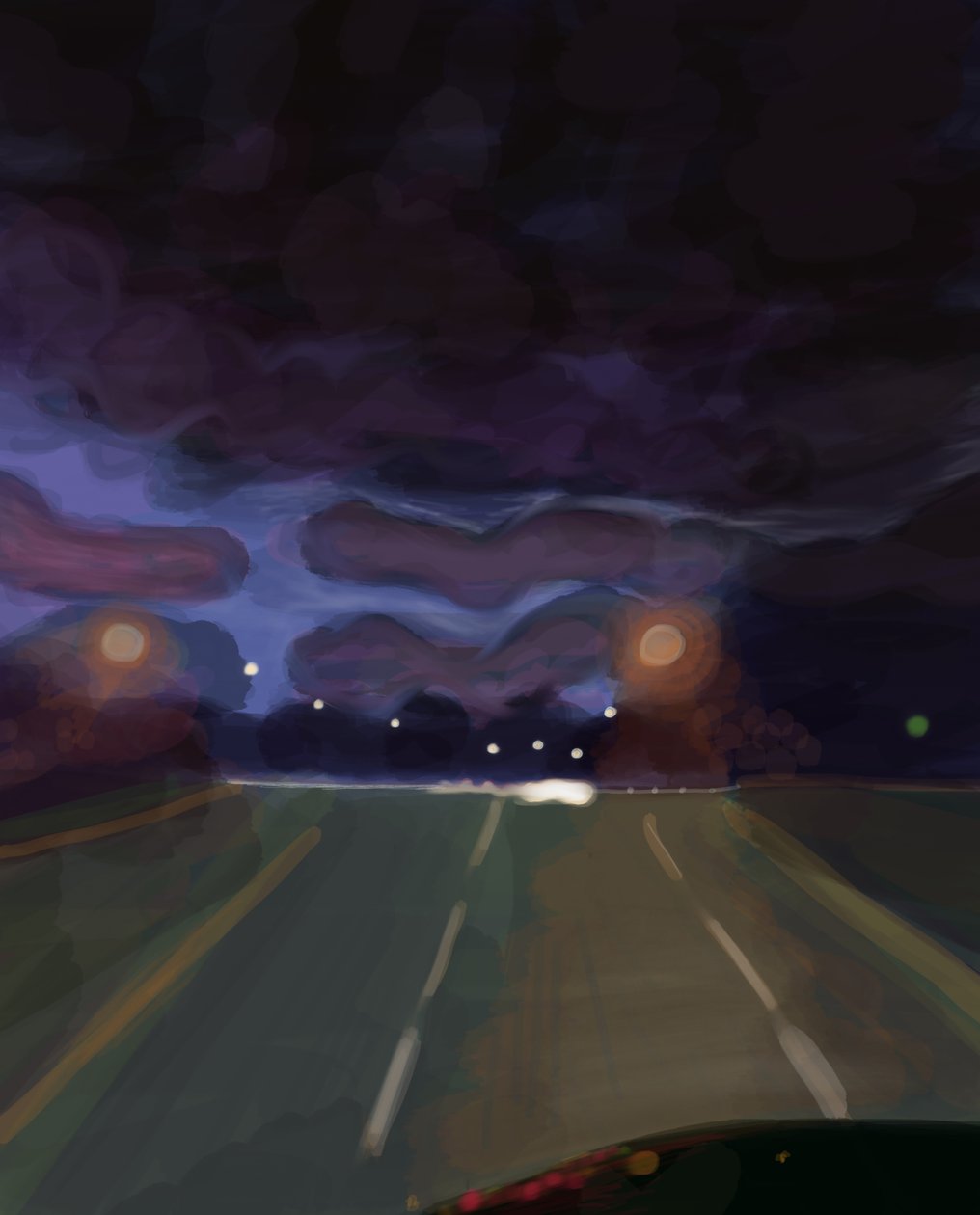 Highway At Night, 2016 (handritad på en iPad med en Apple-penna) av Evan Sklar