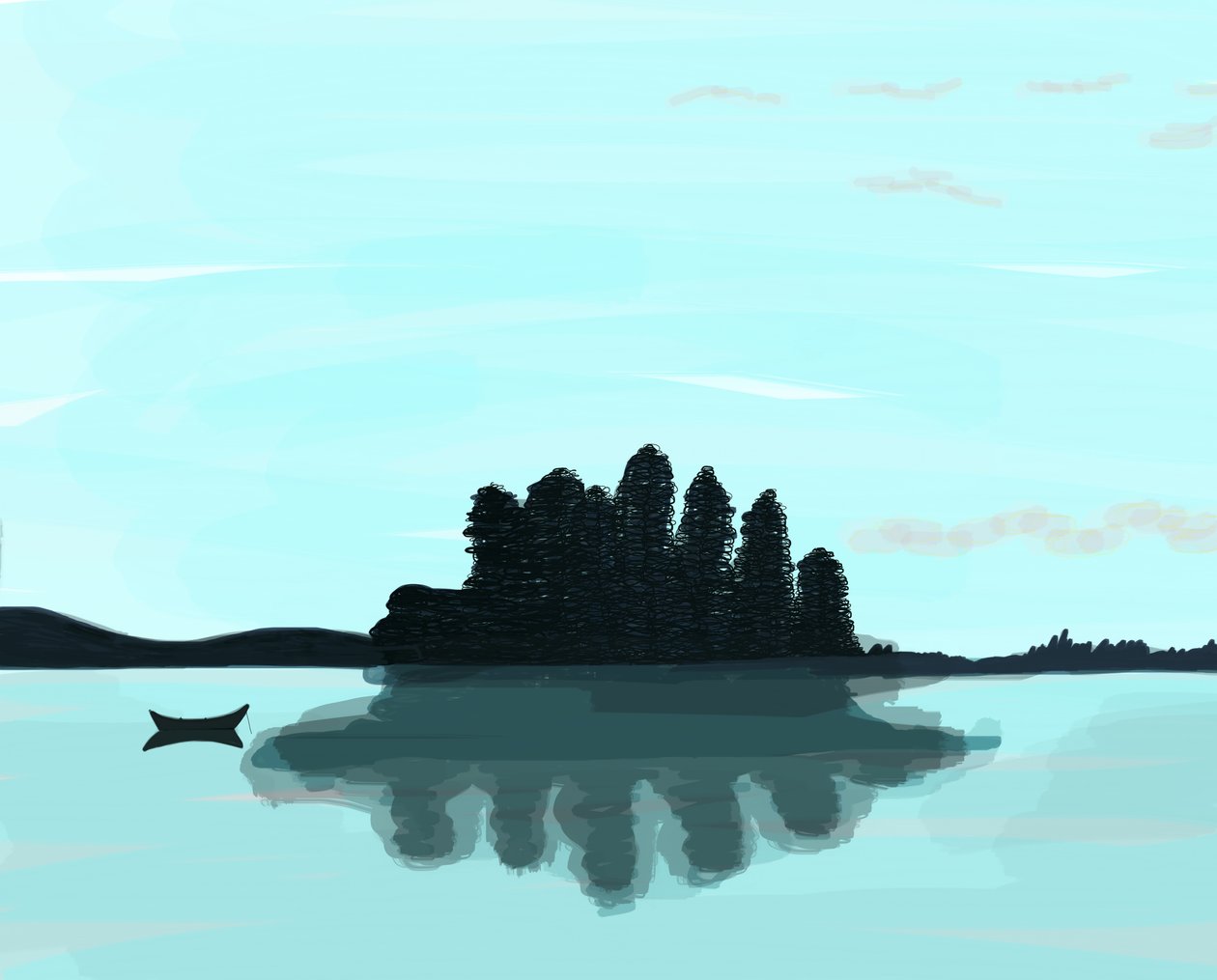 Lake In Maine, 2015 (handritad på en iPad med en Apple-penna) av Evan Sklar