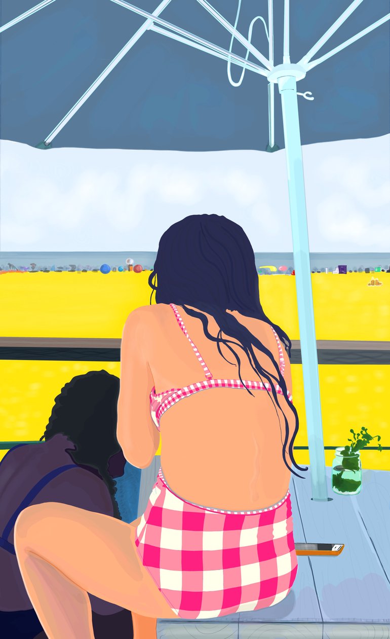 Magenta Gingham på Rockaway Beach (digital konst) av Evan Sklar