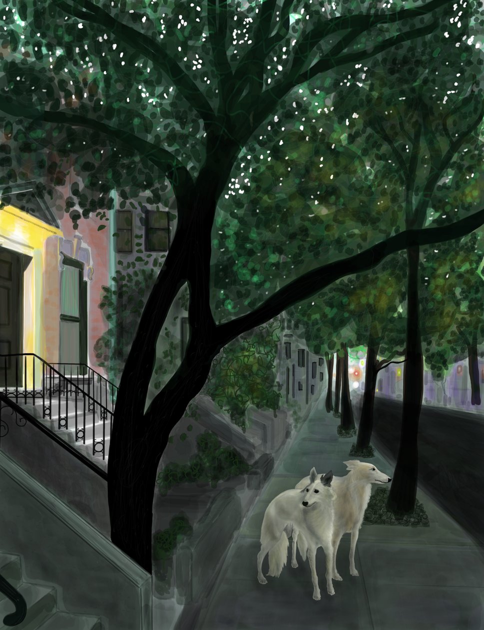Minnie och Penny på trottoaren i Brooklyn (digital konst) av Evan Sklar