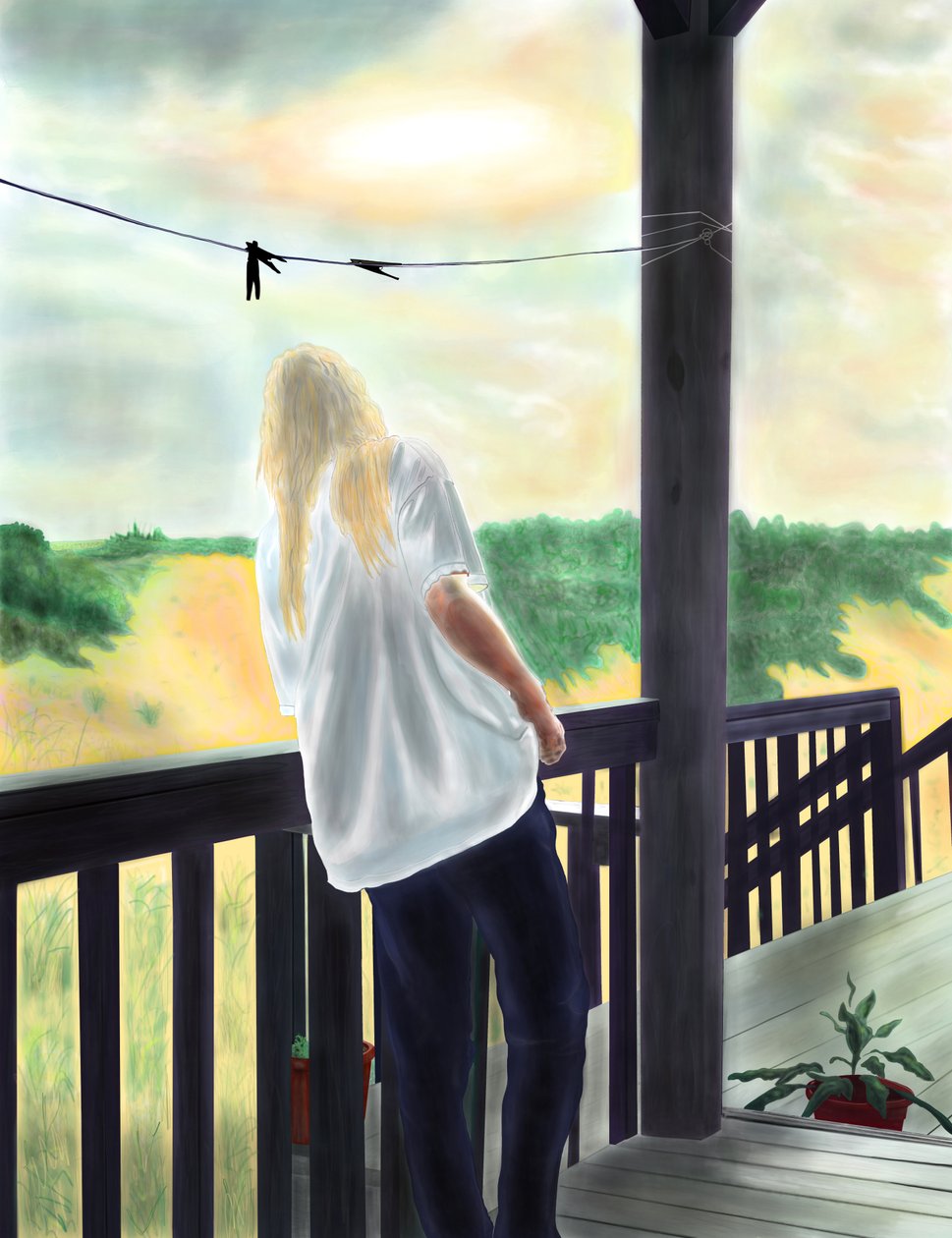 Miss Penny på verandan, North Swan Beach (digital konst) av Evan Sklar