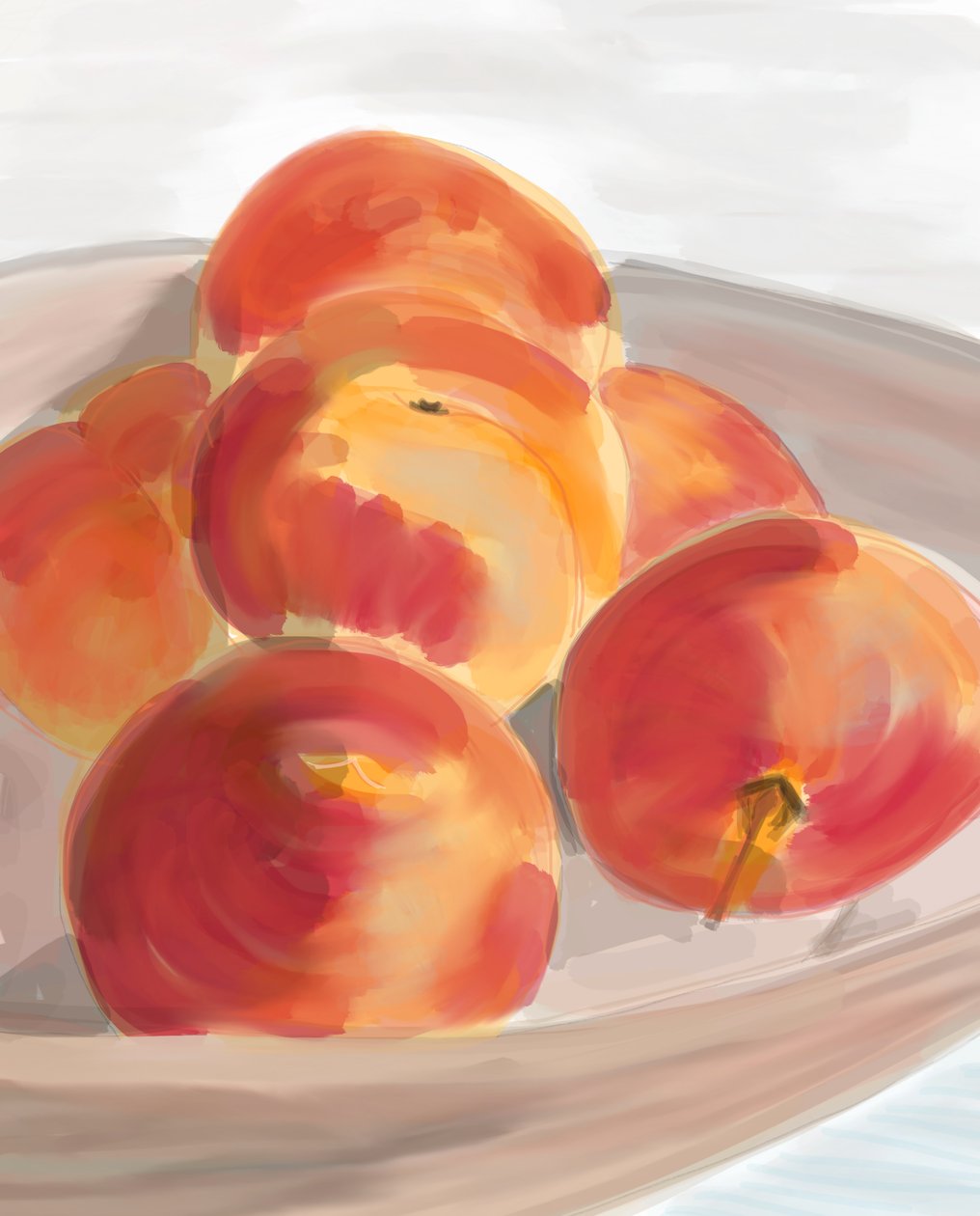 Peaches In Bowl, 2016 (handritad på en iPad med en Apple-penna) av Evan Sklar