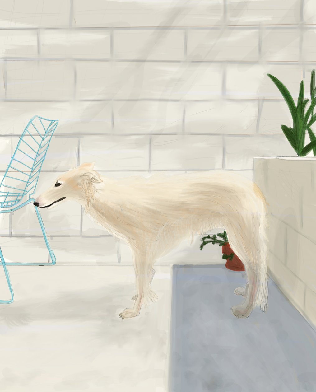 Penny On The Back Porch 2017 (handritad på en iPad med en Apple-penna) av Evan Sklar
