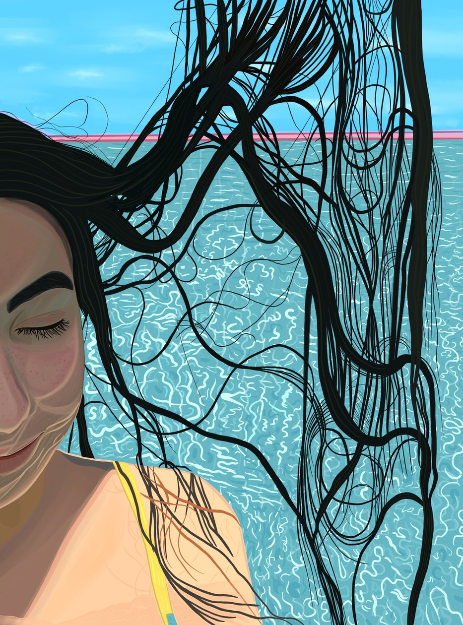 Pool Hair, ca 2020-24 (digital konst) av Evan Sklar