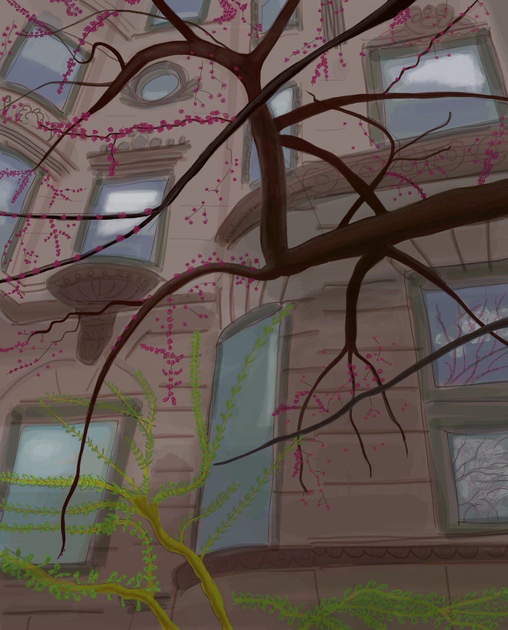 Prospect Parek West och Fifth Street, Brooklyn, 2017 (handritad på en iPad med en Apple penna) av Evan Sklar