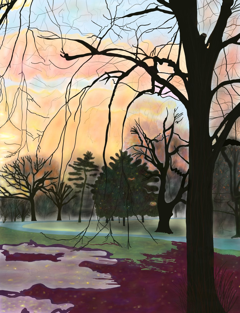 Prospect Park, Träd (digital konst) av Evan Sklar