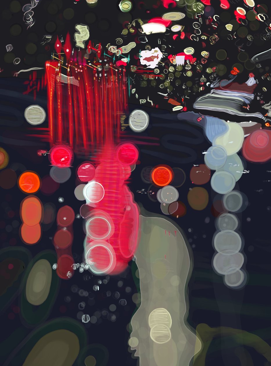 Regn och ljus reflekterat på vindruta, Brooklyn (digital konst) av Evan Sklar