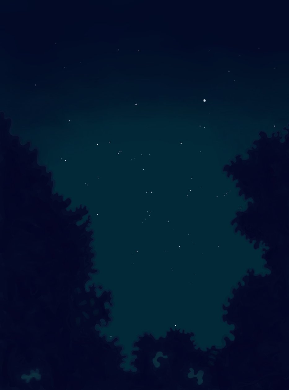 Stjärnor på himlen på natten och konturer av träd (digital konst) av Evan Sklar