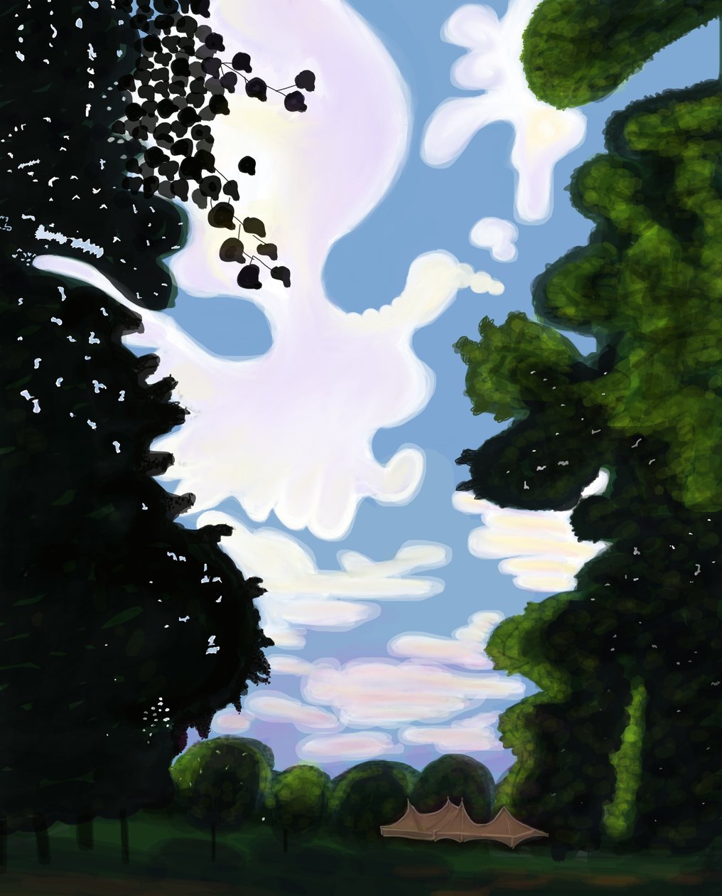 Tent and Sky, Prospect Park 2018 (handritad på en iPad med en Apple penna) av Evan Sklar