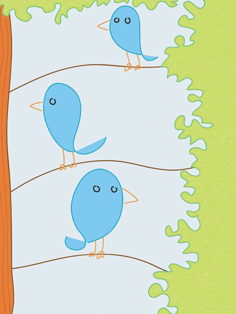 Three Bluebirds On Branch, 2015 (handritad på en iPad med en Apple-penna) av Evan Sklar
