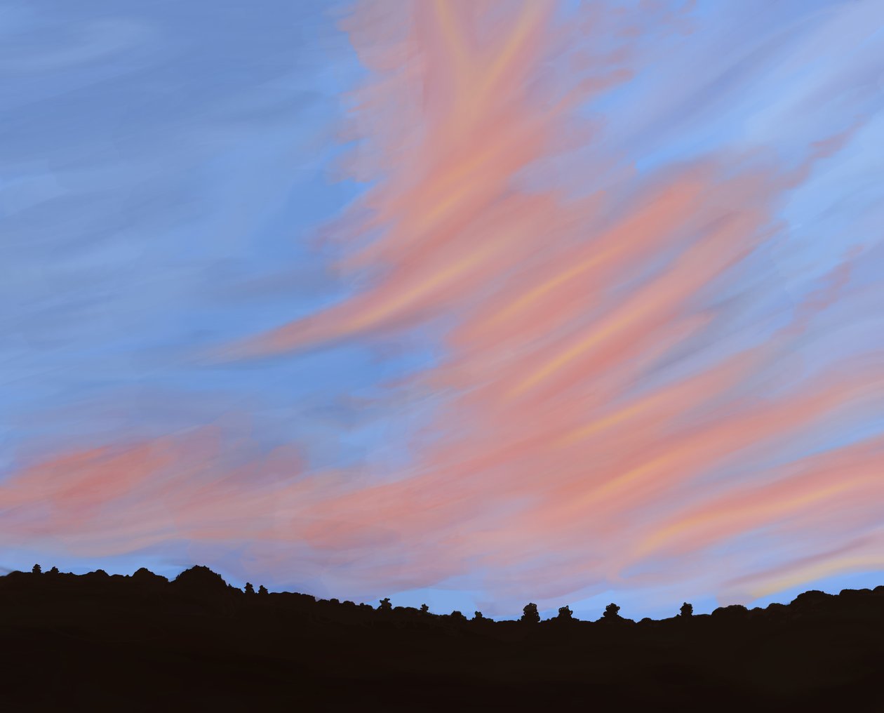 Tree Line, Hudson Valley, 2018 (handritad på en iPad med en Apple-penna) av Evan Sklar