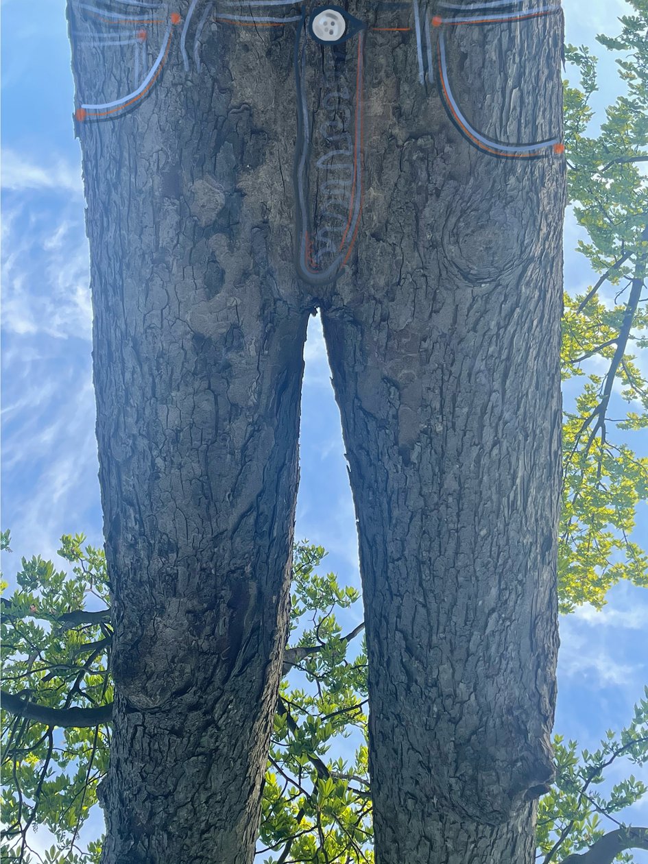 Upp och nedvänt träd som blå jeans (digital konst) av Evan Sklar