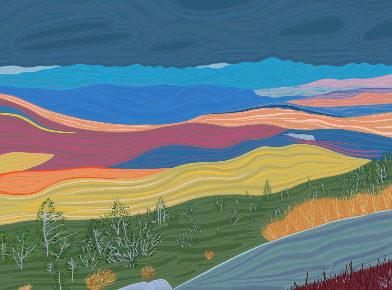 Utsikt över Catskill Mountains på hösten (digital konst) av Evan Sklar