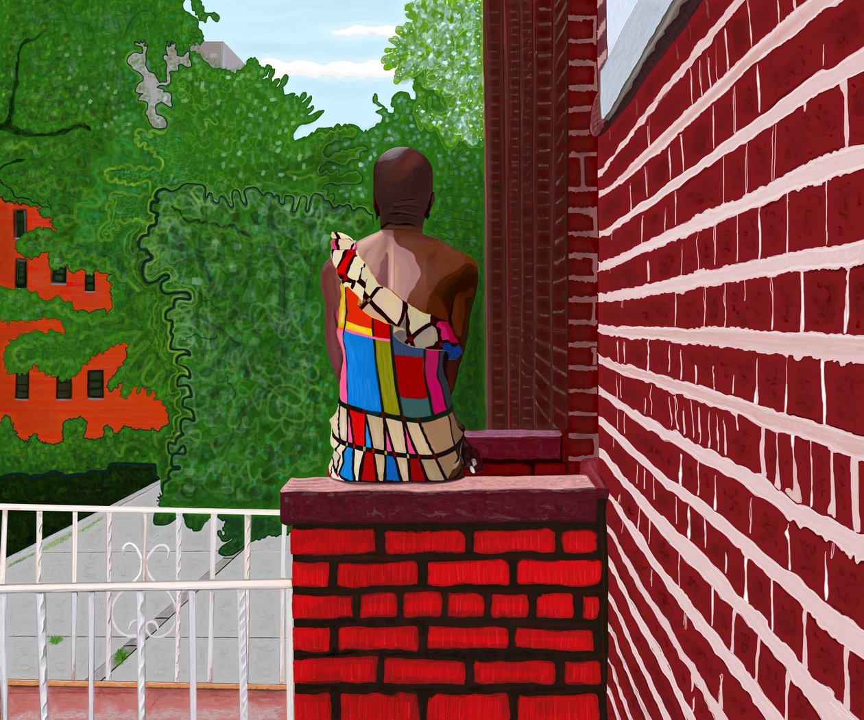 Kvinna sitter i Crown Heights, sommar (digital konst) av Evan Sklar