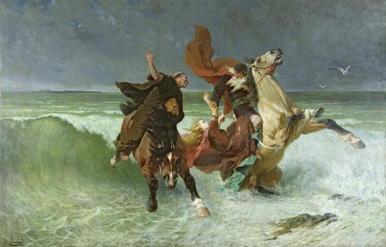 The Flight of Gradlon Mawr (330-434 AD) c.1884 av Evariste Vital Luminais