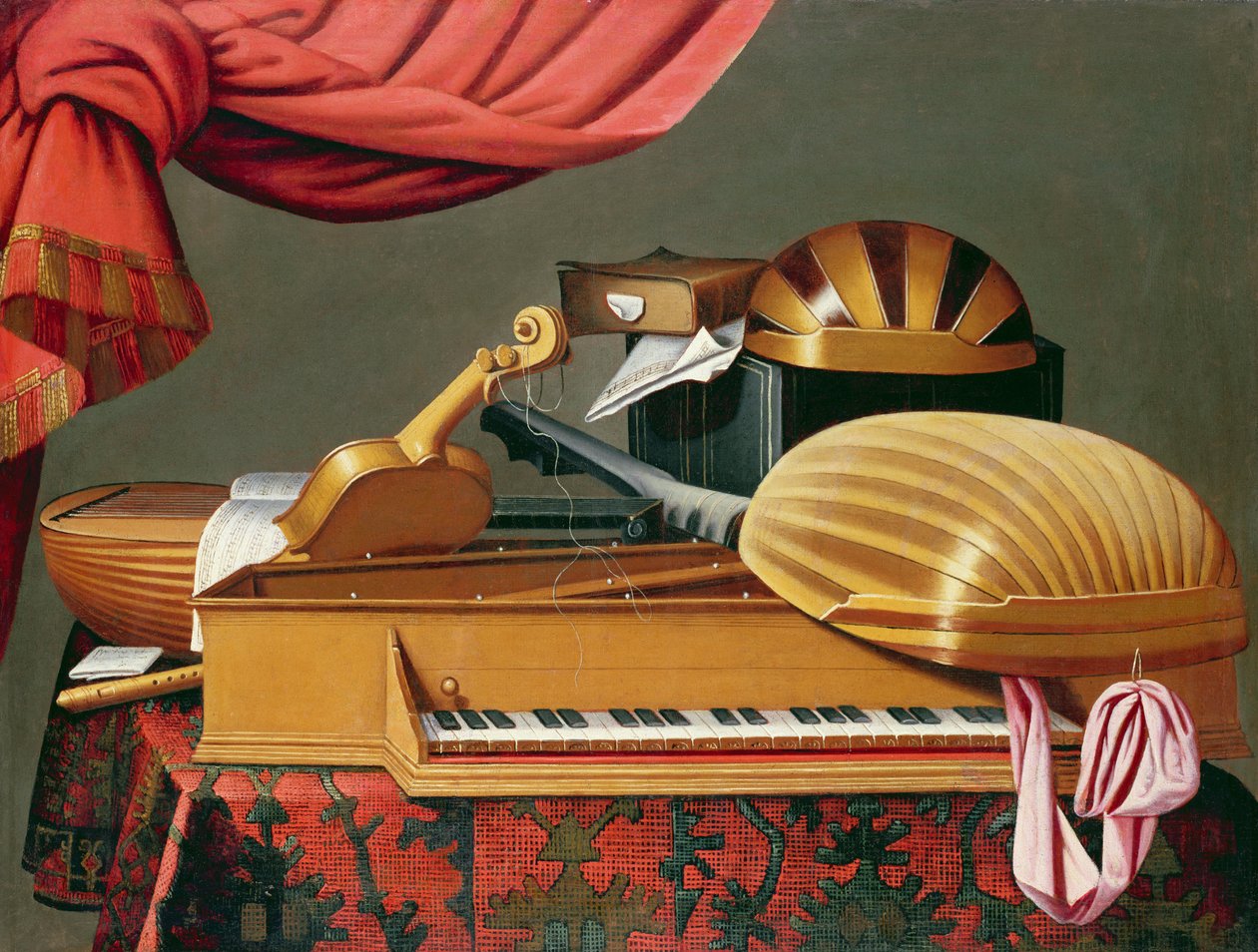 Stilleben med musikinstrument av Evaristo workshop of Baschenis