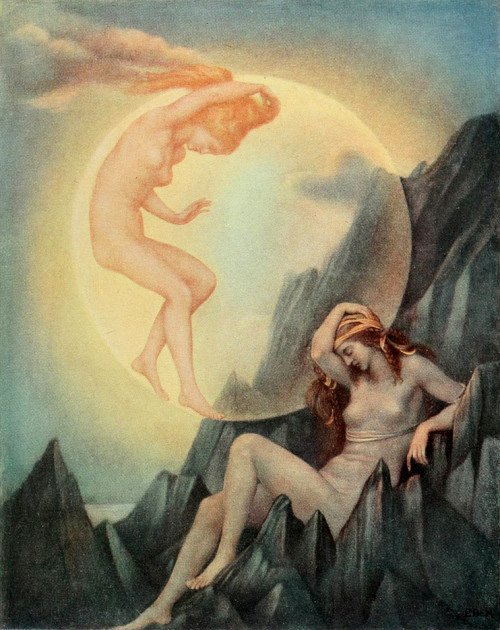 Den sovande jorden och den vaknande månen av Evelyn De Morgan