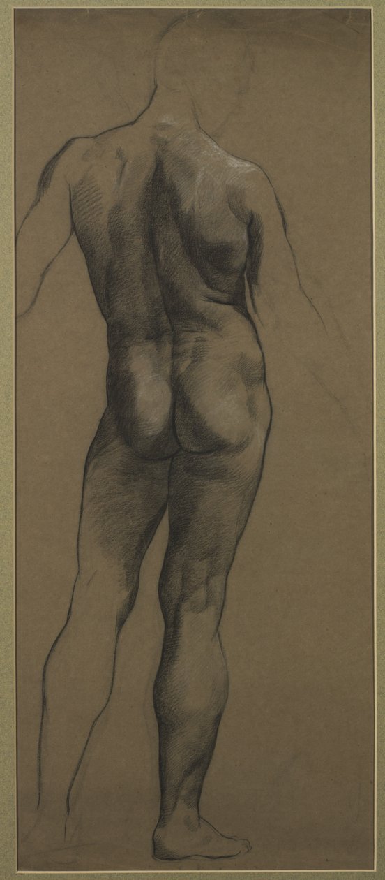Studie av en manlig naken (svart och vit krita på brunt papper) av Evelyn De Morgan