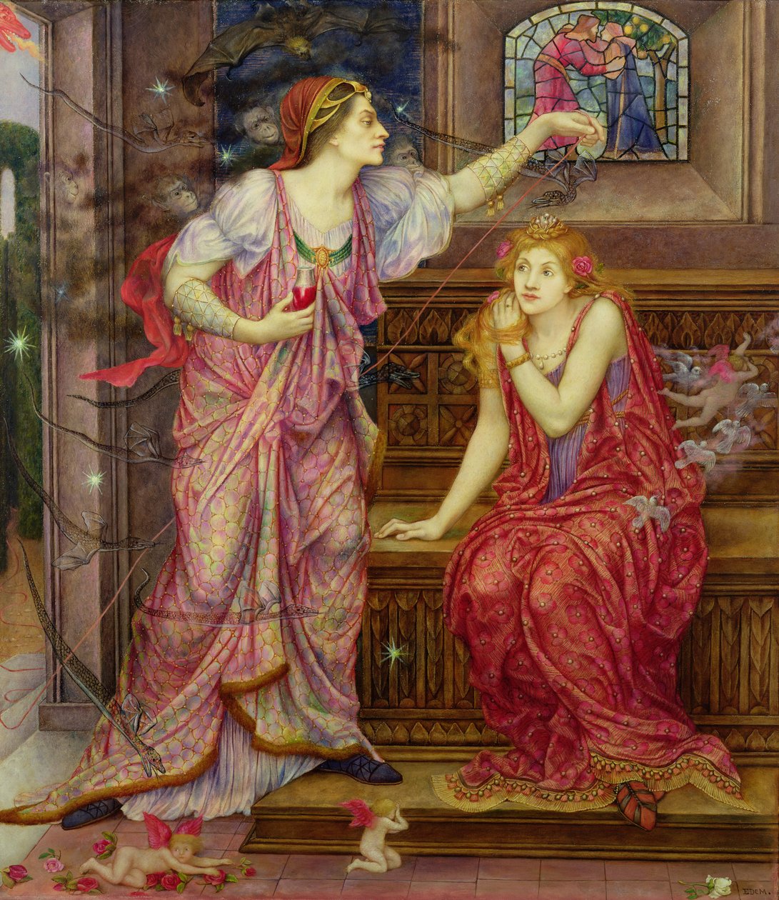 Drottning Eleanor och Fair Rosamund av Evelyn De Morgan