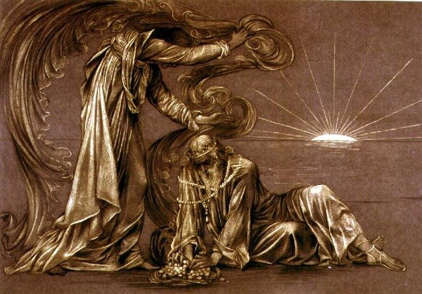 Avslutad studie för Earthbound, c.1897 (krita) (se 27982) av Evelyn De Morgan