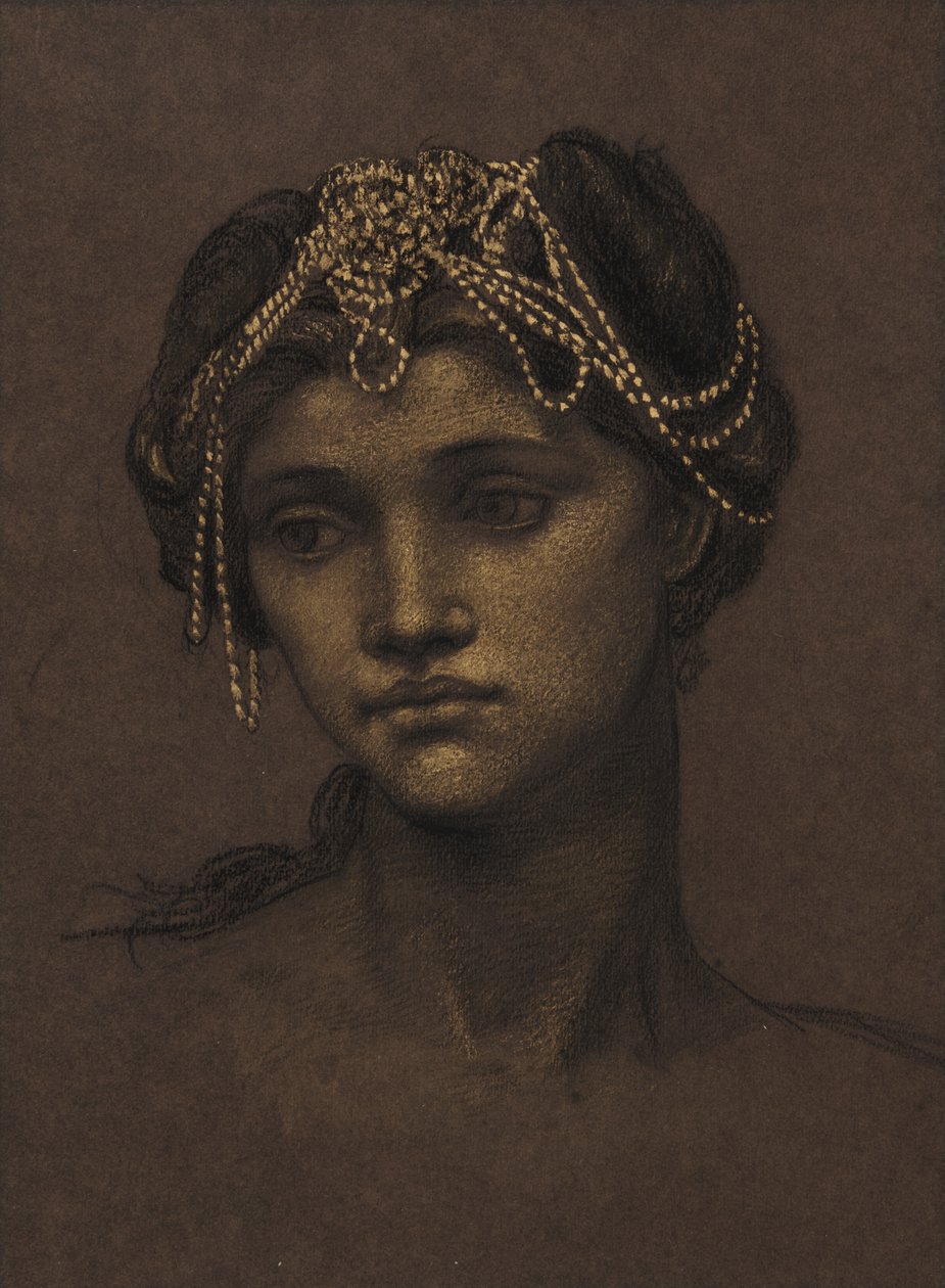 Studie till Medea, ca 1889 (svart krita förstärkt med guldfärg) av Evelyn De Morgan