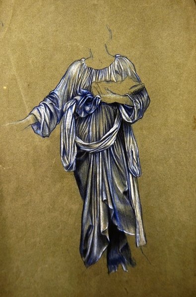 Studie för den tredje stående bevingade ängeln (svartvit krita på papper) av Evelyn De Morgan