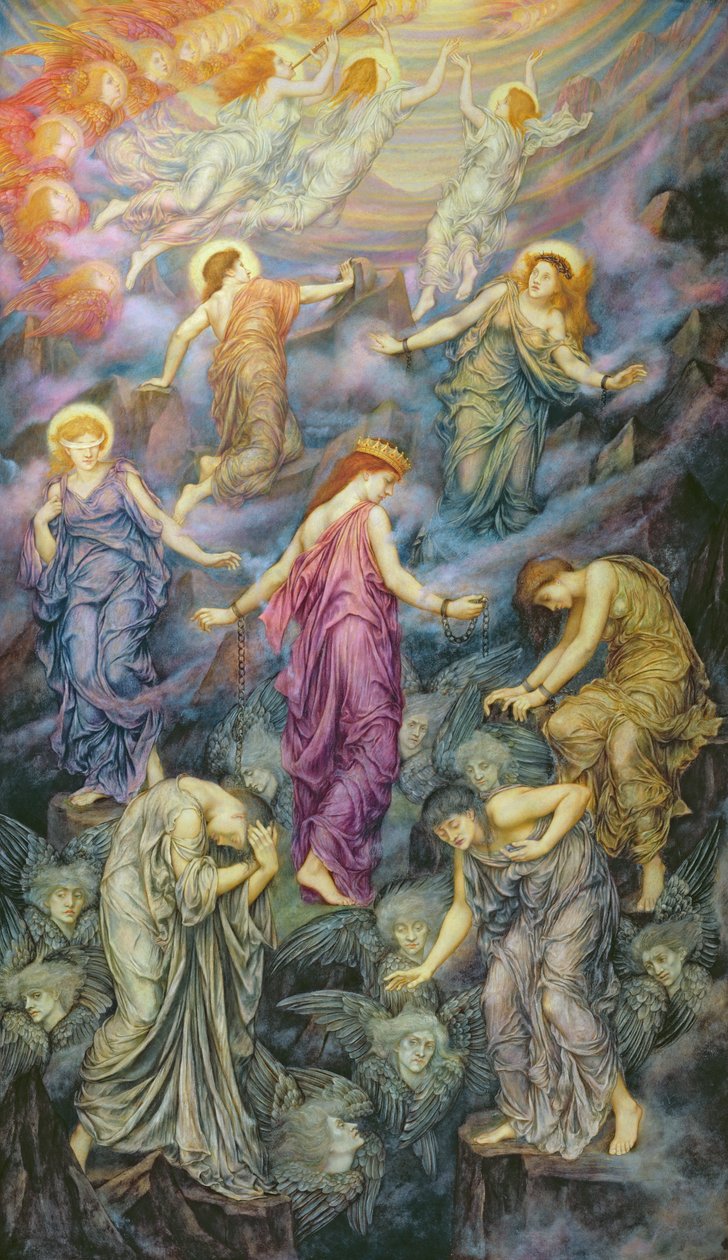 Himmelriket lider av våld (olja på duk) av Evelyn De Morgan